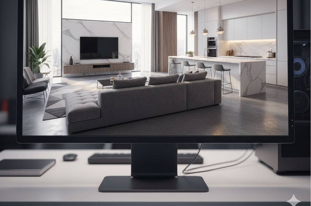 3D home rendering on a computer screen