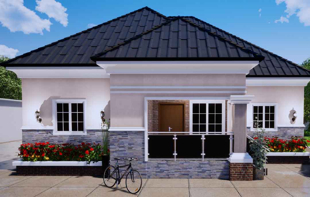 bungalow two rooms house plan drawing