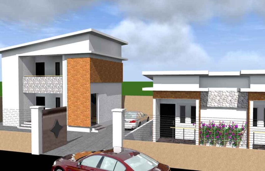 2 and 1 bedroom semi detached Nigerian house plan