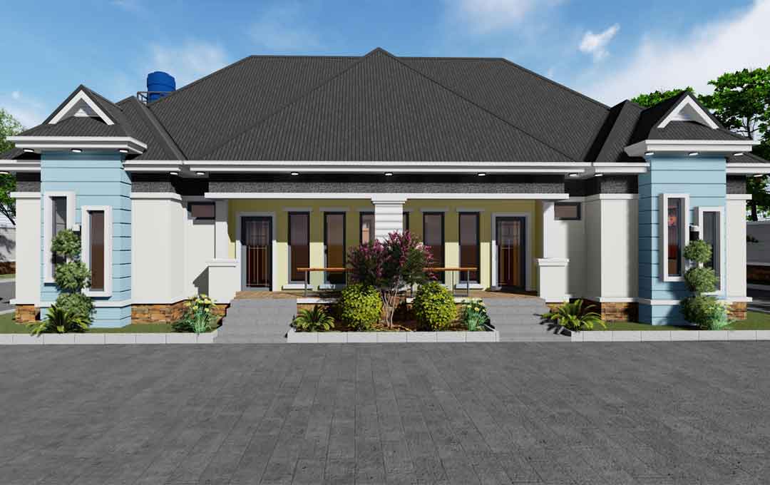 Nigerian House Plan 2 Bedroom Semi detached Bungalow