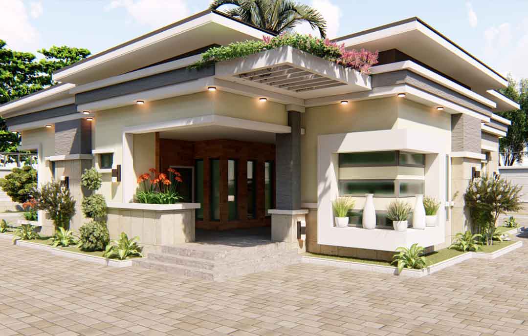 Flat Roof Home Design With 4 Bedroom